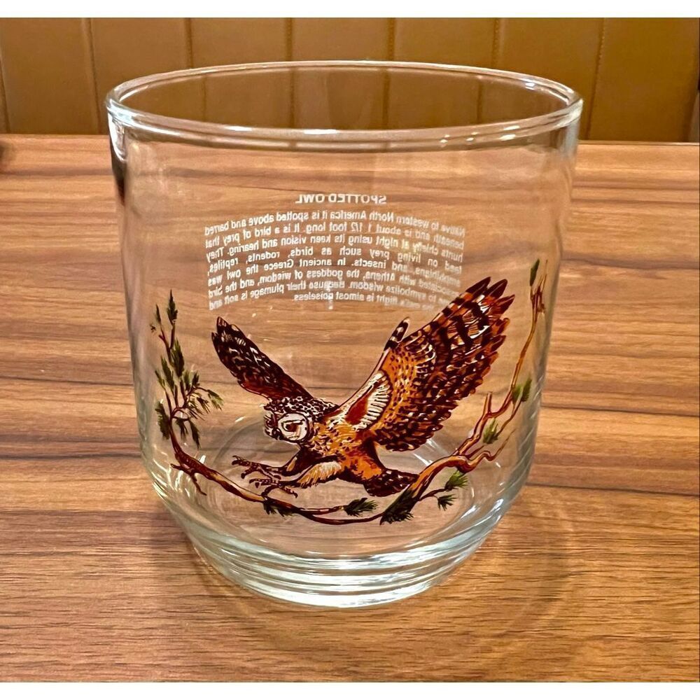 Vintage Sunoco North American Wildlife Glass Libbey Spotted Owl